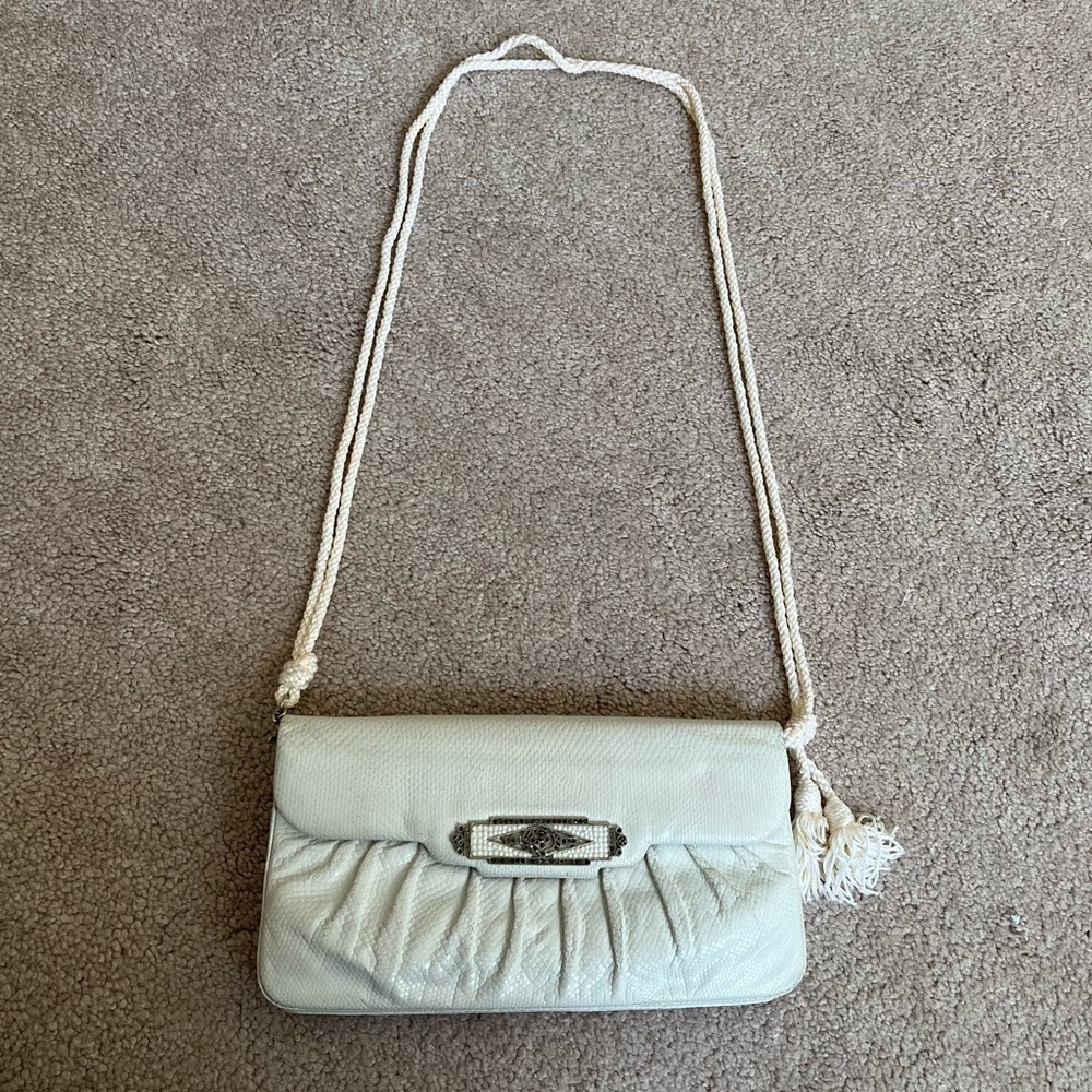 Vintage Judith Leiber Tan Lizard Convertible Clutch Bag w Swarovski Crystals